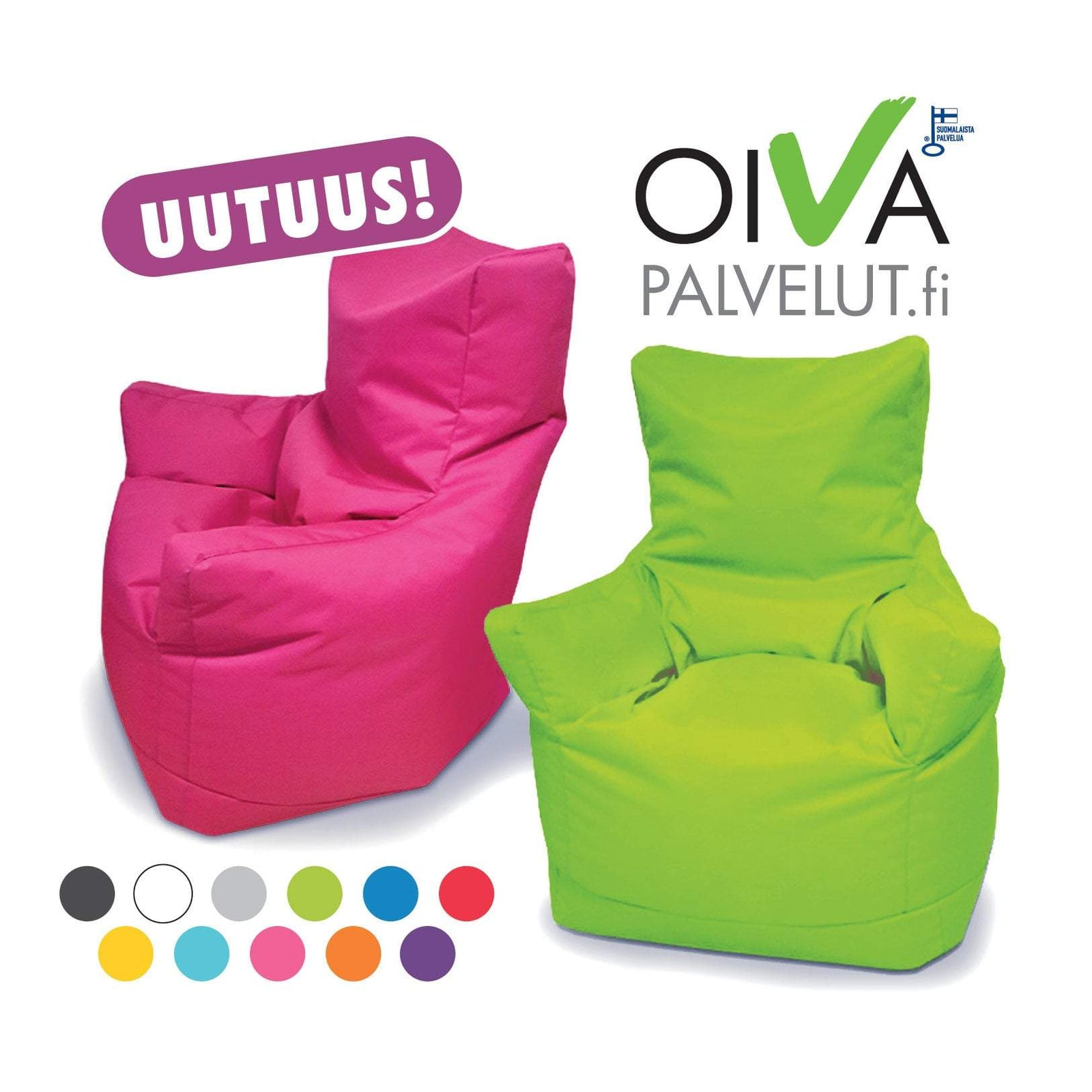 Säkkituolit, keinutuolit ja riippukeinut kotiin ja hoivakotiin. Säkkituolit myös puhdistusta helpottavalla erillisellä sisäpussilla.